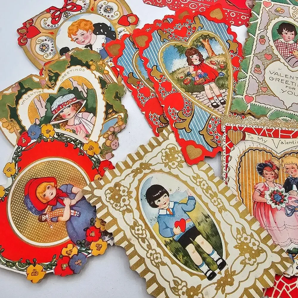 Vintage Valentine Card Lot Whitney Made Die Cut Embossed Hearts Romantic 41 Pcs